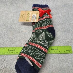 Spa Bella Cozy Knit Socks Aloe Vera Infused Fair Isle Christmas Green Red